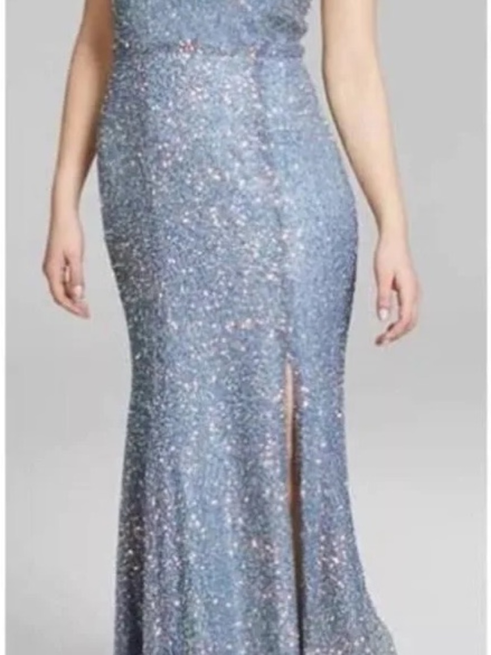BCX Light Blue Sequin Maxi Gown with Front Slit